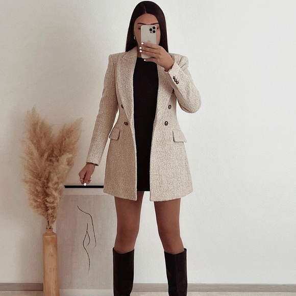 Zara Longline Wool Blend Bouclé Blazer - Picture 8 of 17